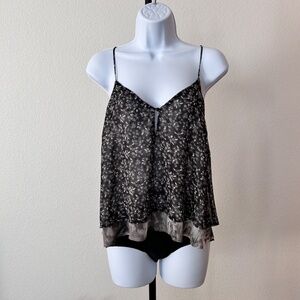 COPE boho sleeveless v-neck chiffon camisole in black white and grey floral sz M